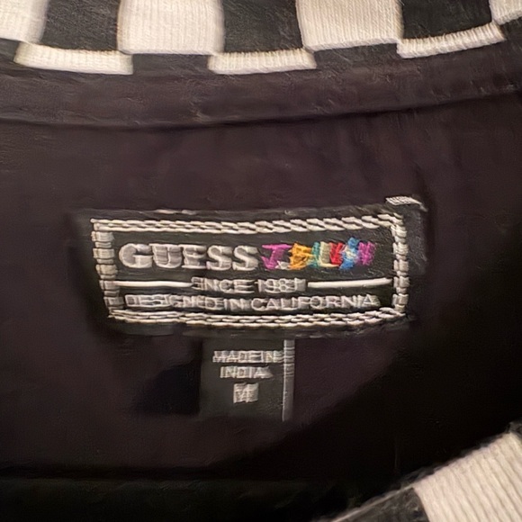 GUESS Black and White Checkered Logo T-Shirt - Picture 2 of 2